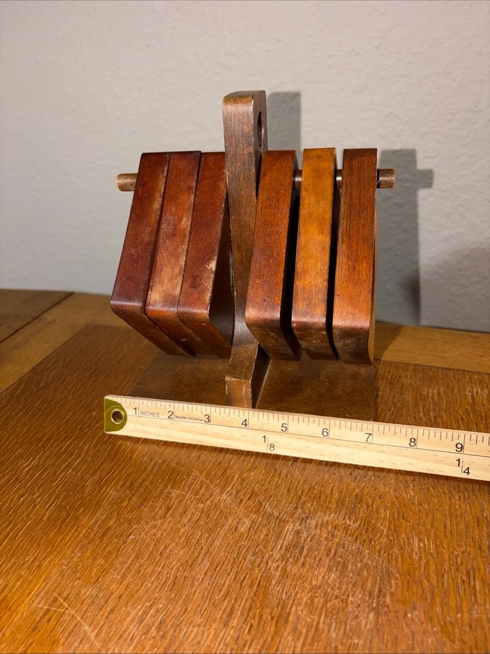 Handcrafted Wooden Coaster Set with Stand - Warm Brown